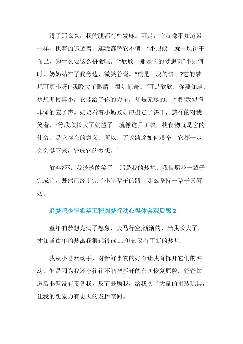 追梦吧少年希望工程圆梦行动心得体会观后感5篇精选.doc_第2页