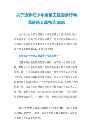 关于追梦吧少年希望工程圆梦行动观后感5篇精选2020.doc