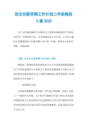 班主任新学期工作计划二年级精选5篇2020.doc