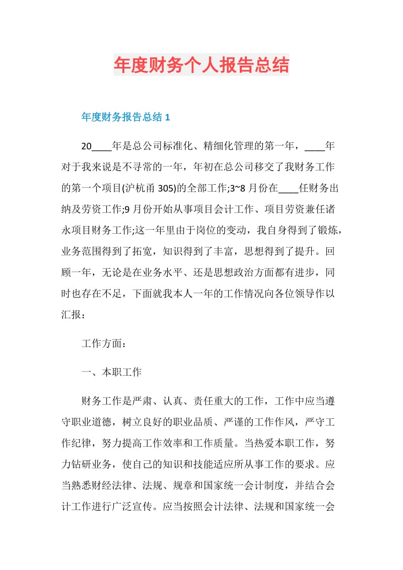 年度财务个人报告总结.doc_第1页