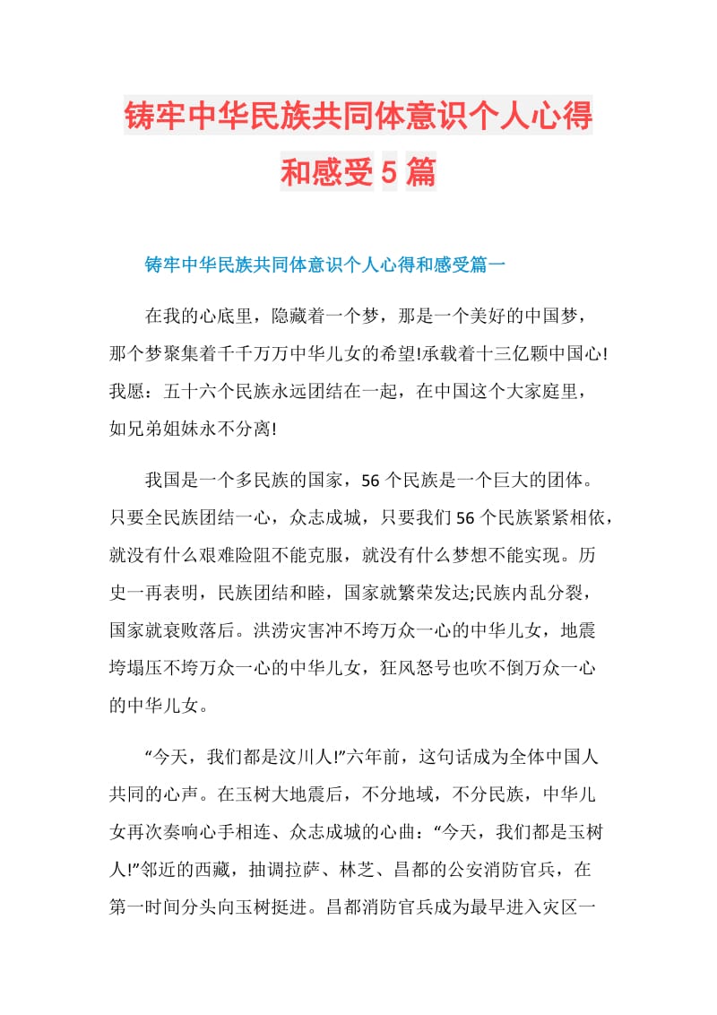 铸牢中华民族共同体意识个人心得和感受5篇.doc_第1页