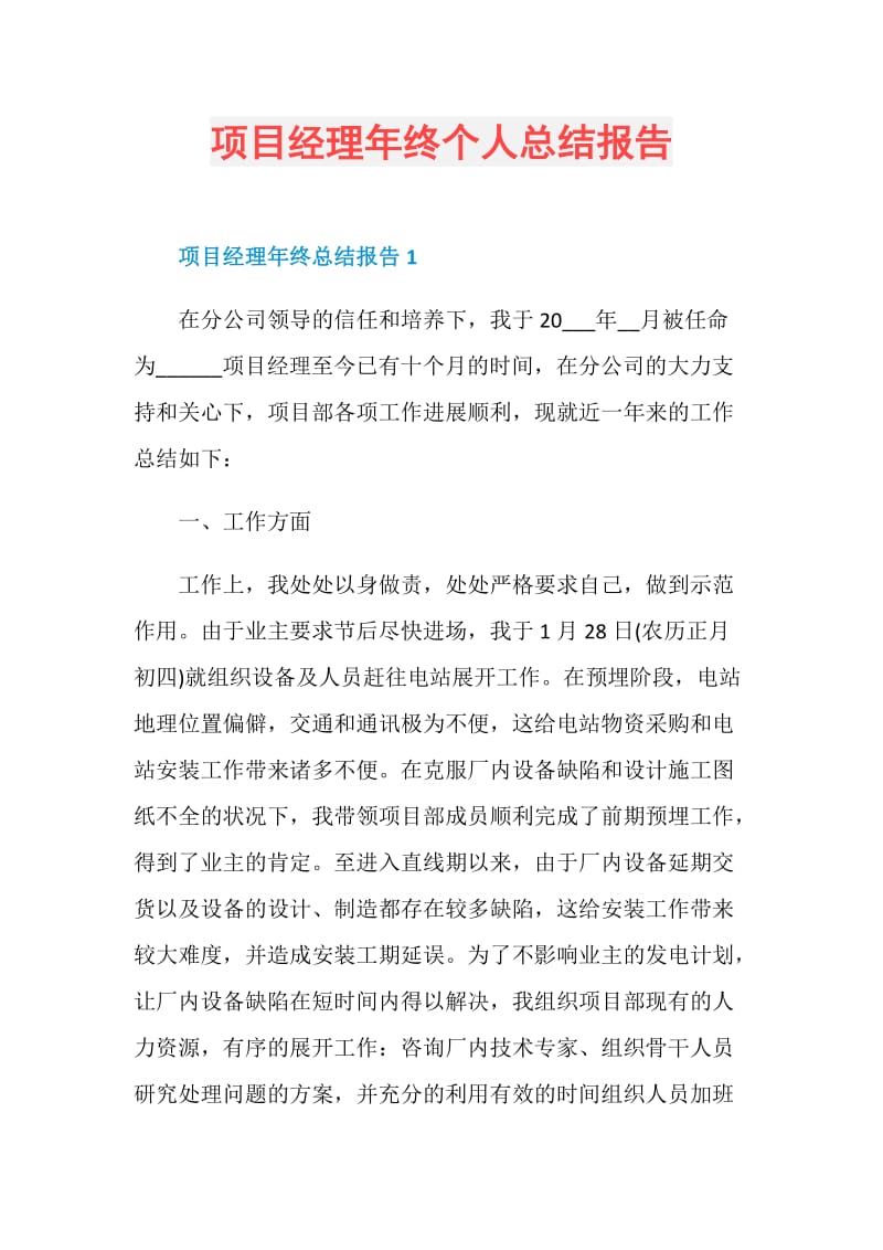 项目经理年终个人总结报告.doc_第1页