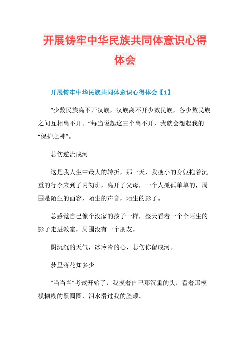 开展铸牢中华民族共同体意识心得体会.doc_第1页