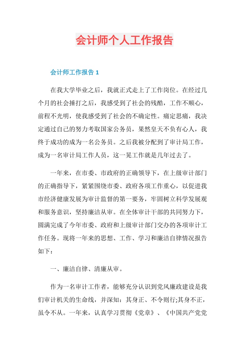 会计师个人工作报告.doc_第1页