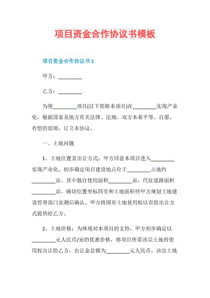 项目资金合作协议书模板.doc