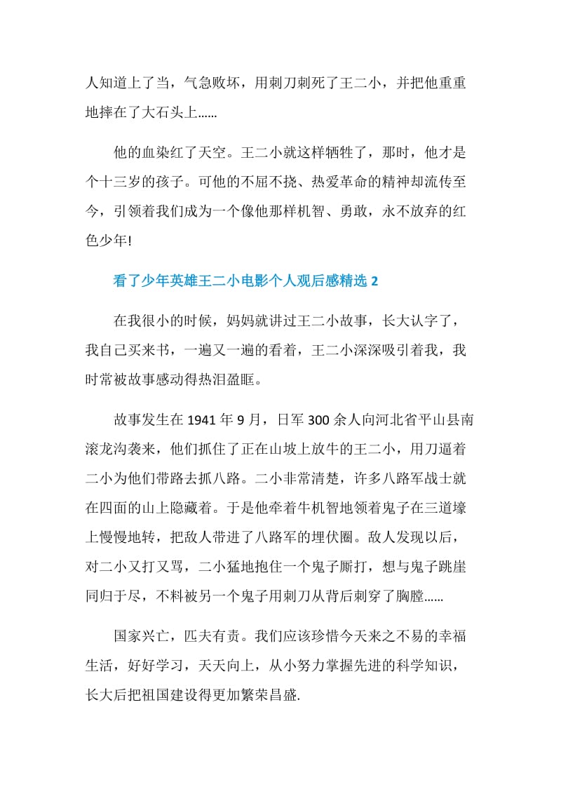 看了少年英雄王二小电影个人观后感精选.doc_第2页