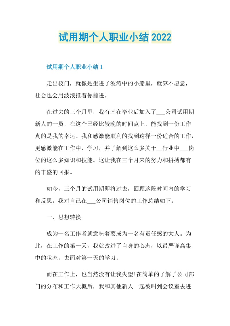 试用期个人职业小结2022.doc_第1页