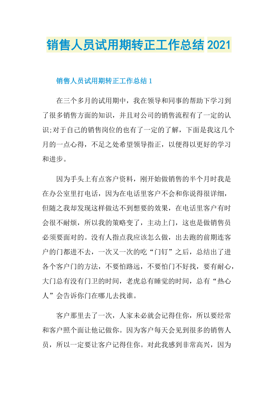 销售人员试用期转正工作总结2021.doc_第1页