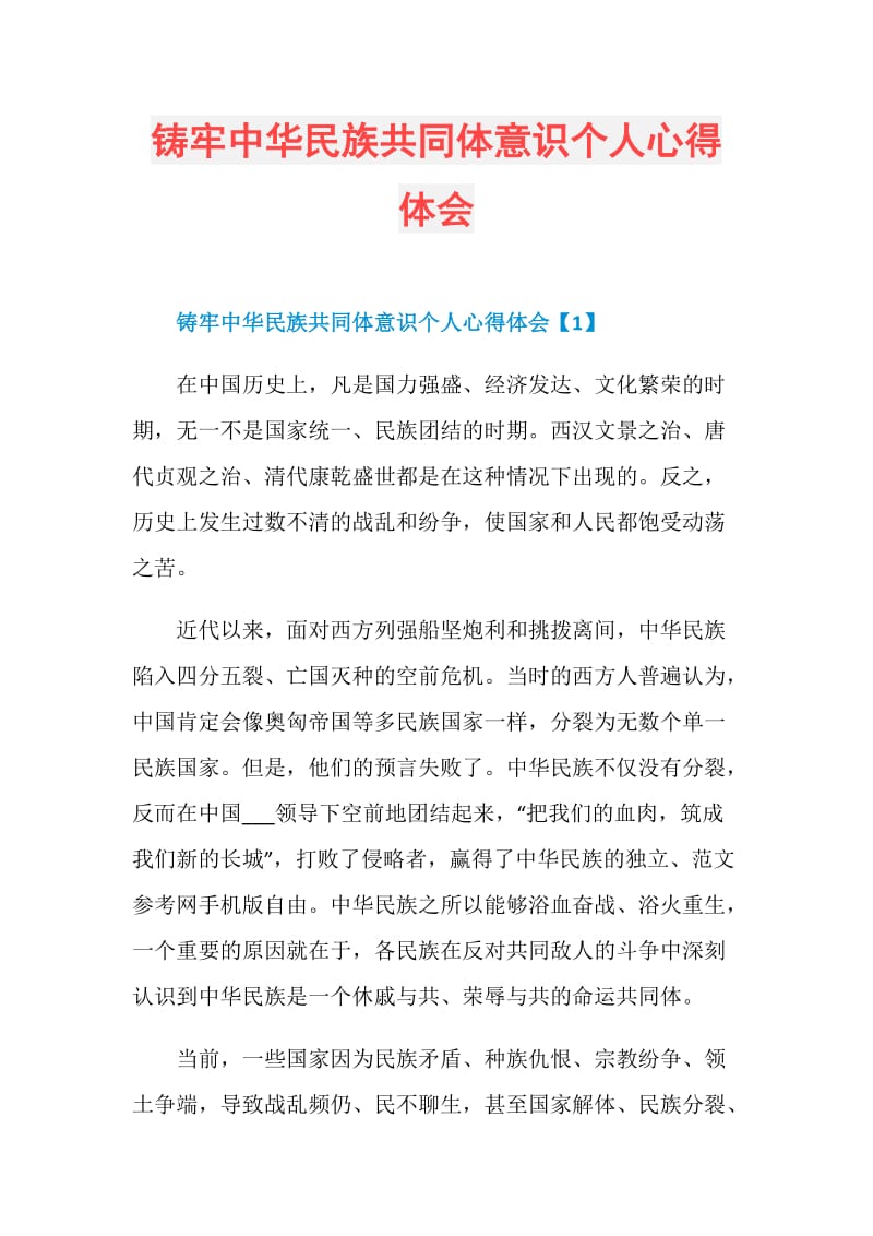 铸牢中华民族共同体意识个人心得体会.doc_第1页