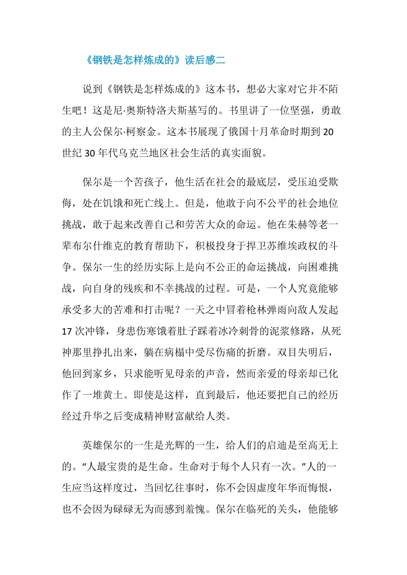 《钢铁是怎样炼成的》读后感2021.doc_第2页