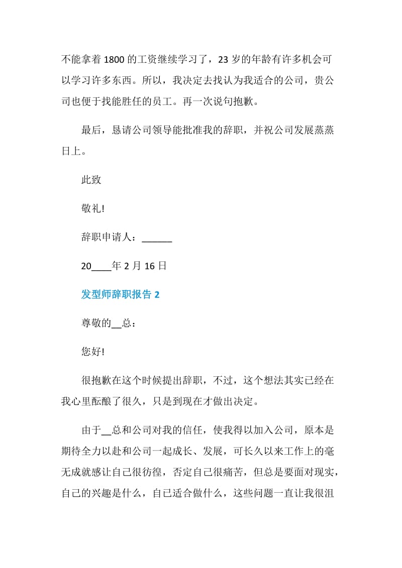 发型师年终工作辞职报告.doc_第2页