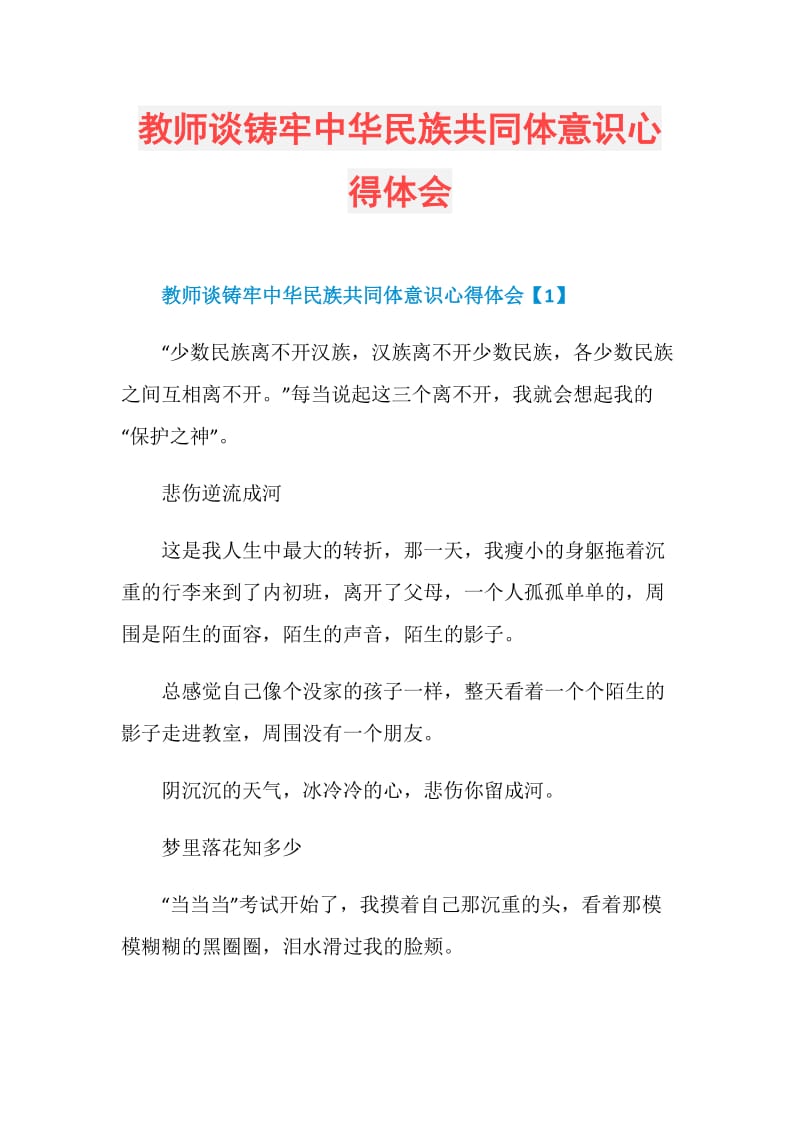 教师谈铸牢中华民族共同体意识心得体会.doc_第1页