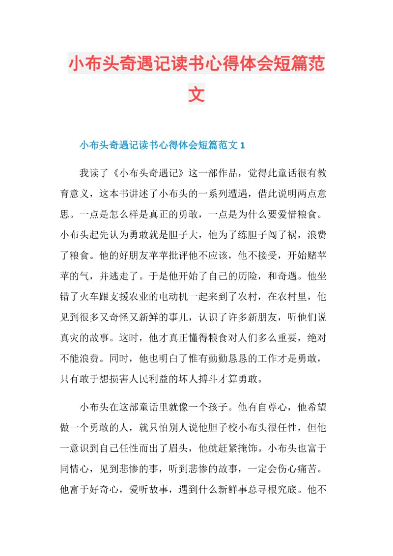 小布头奇遇记读书心得体会短篇范文.doc_第1页