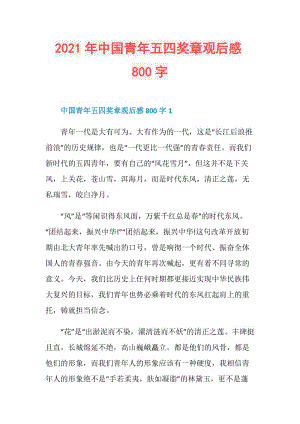 2021年中国青年五四奖章观后感800字.doc