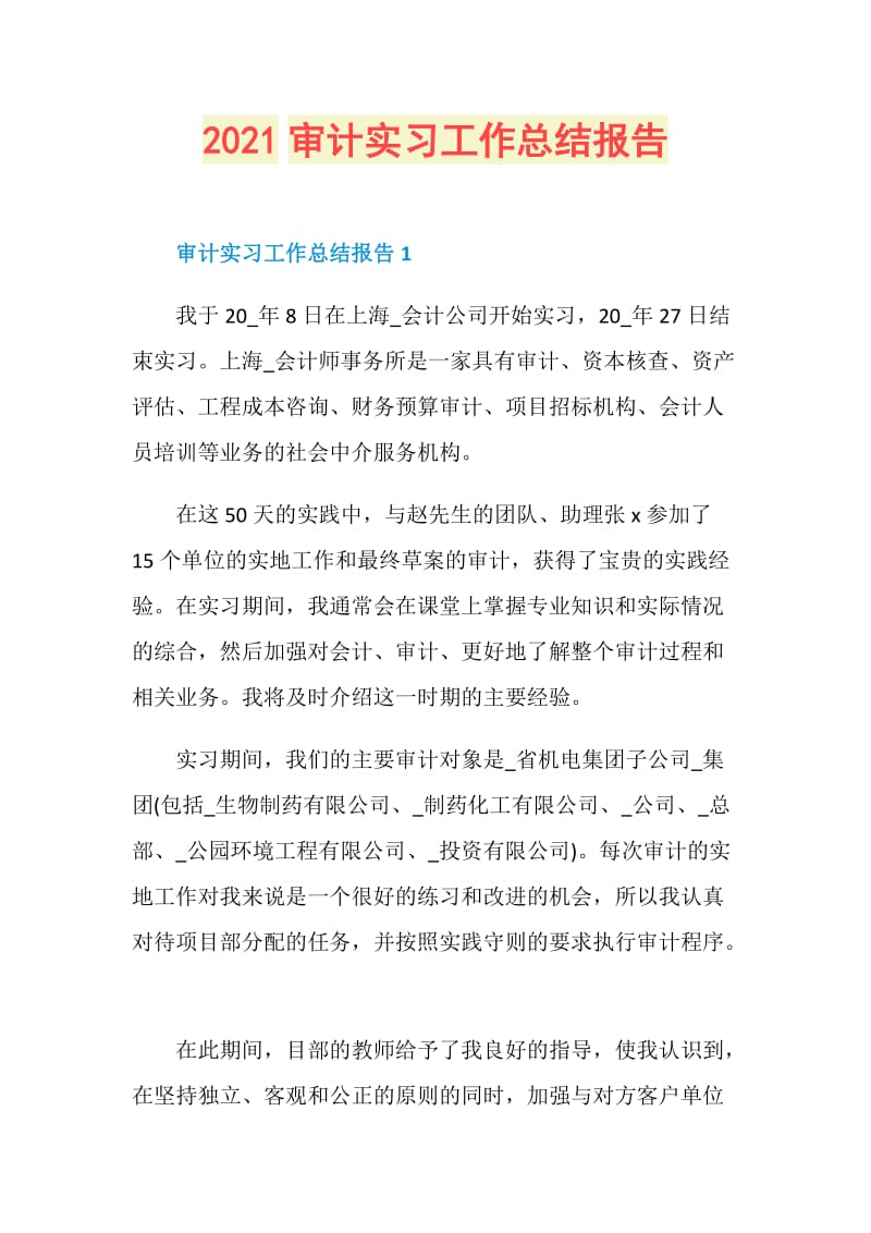 2021审计实习工作总结报告.doc_第1页