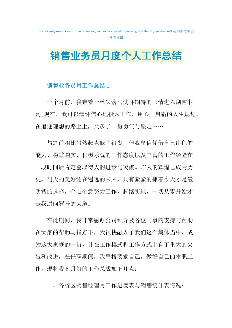 销售业务员月度个人工作总结.doc_第1页