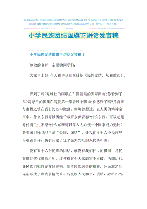 小学民族团结国旗下讲话发言稿.doc