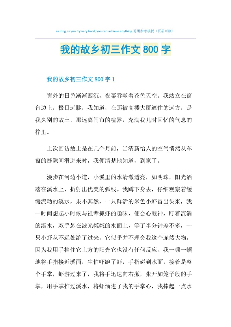 我的故乡初三作文800字.doc_第1页