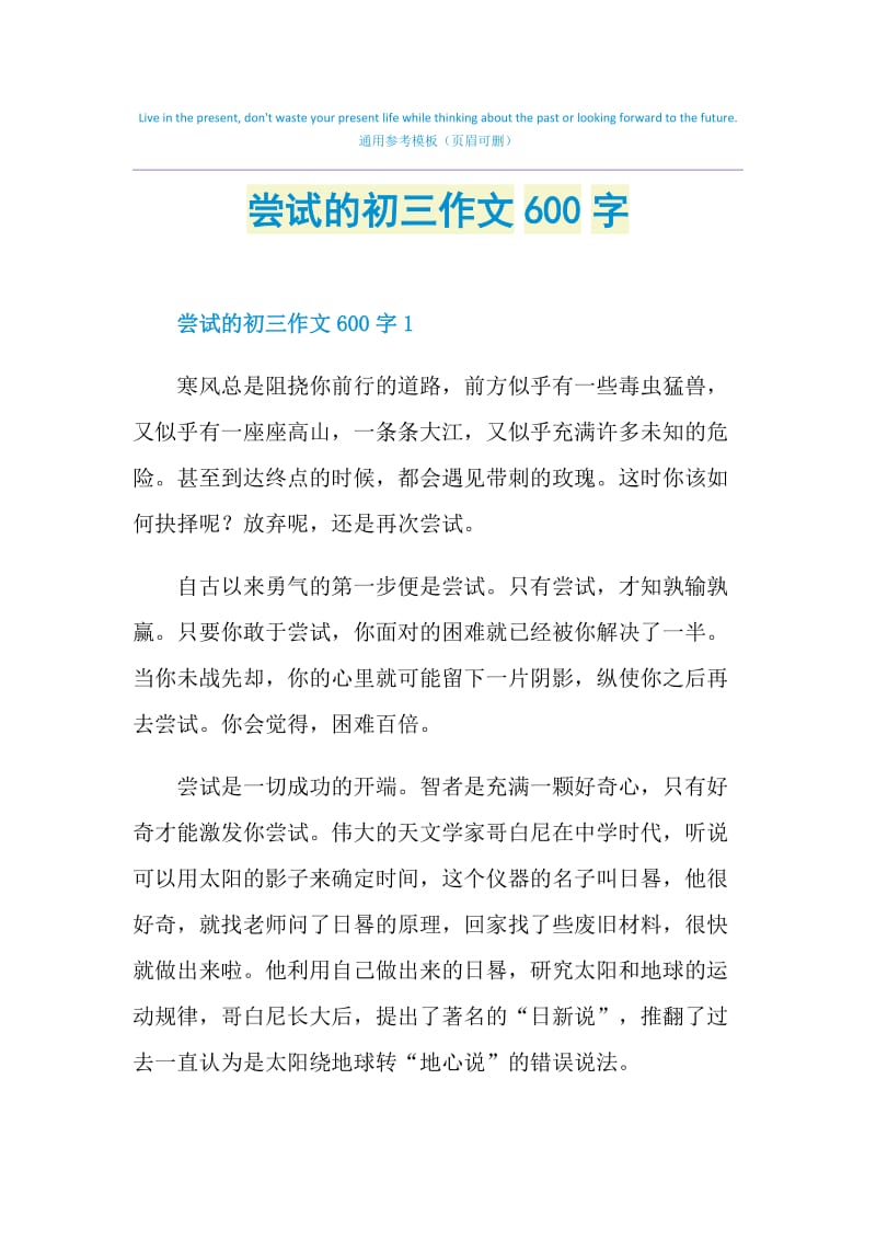 尝试的初三作文600字.doc_第1页