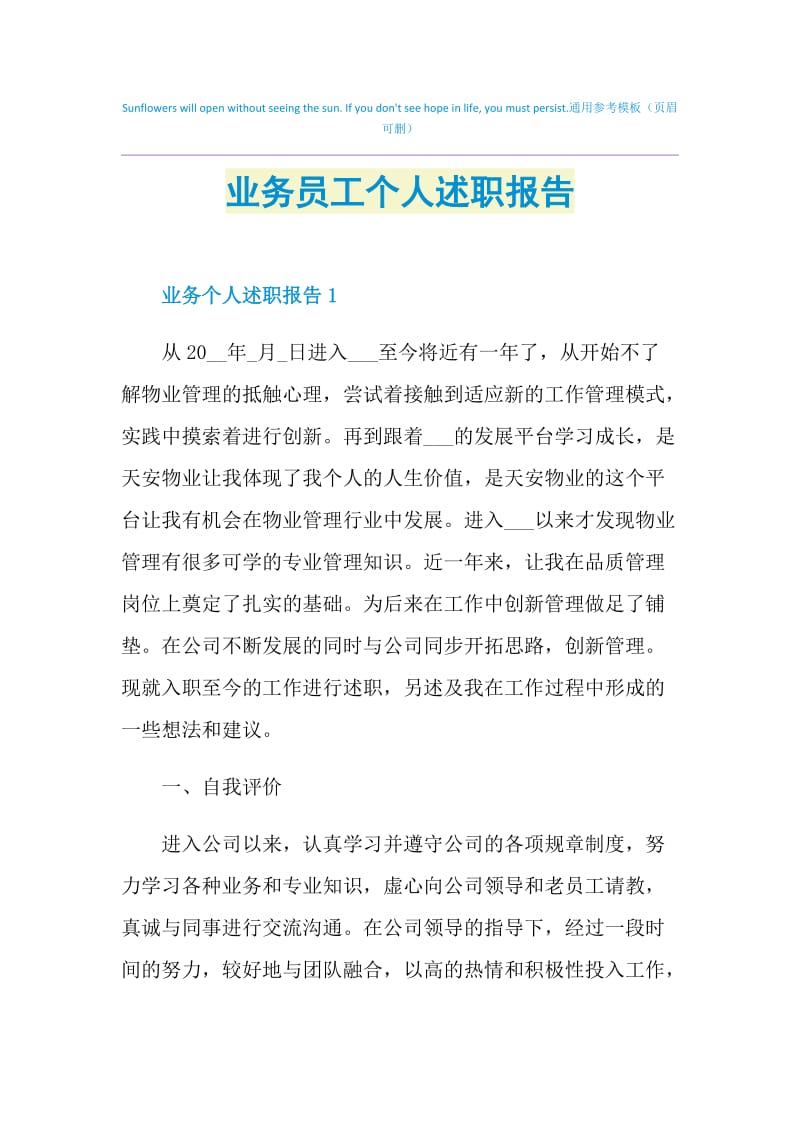 业务员工个人述职报告.doc_第1页