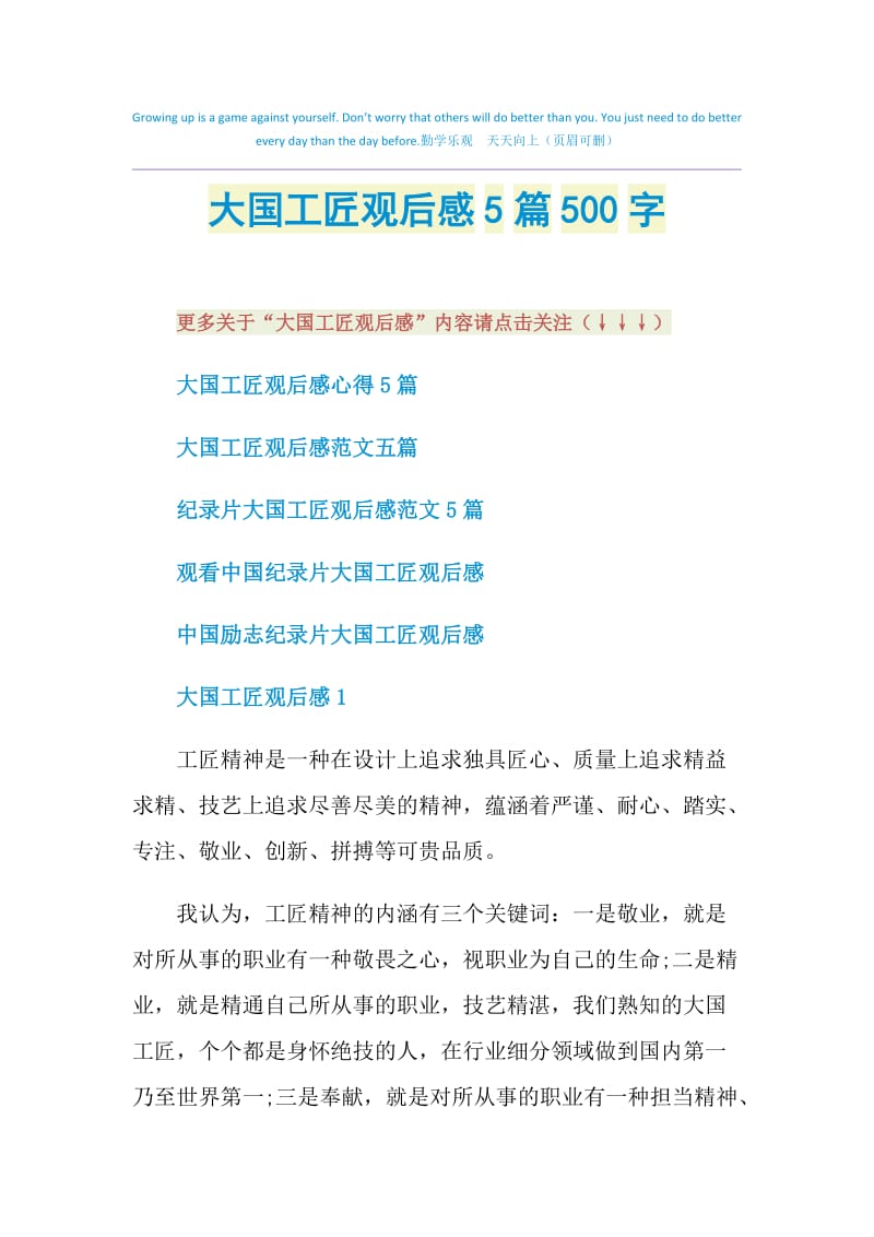 大国工匠观后感5篇500字.doc_第1页