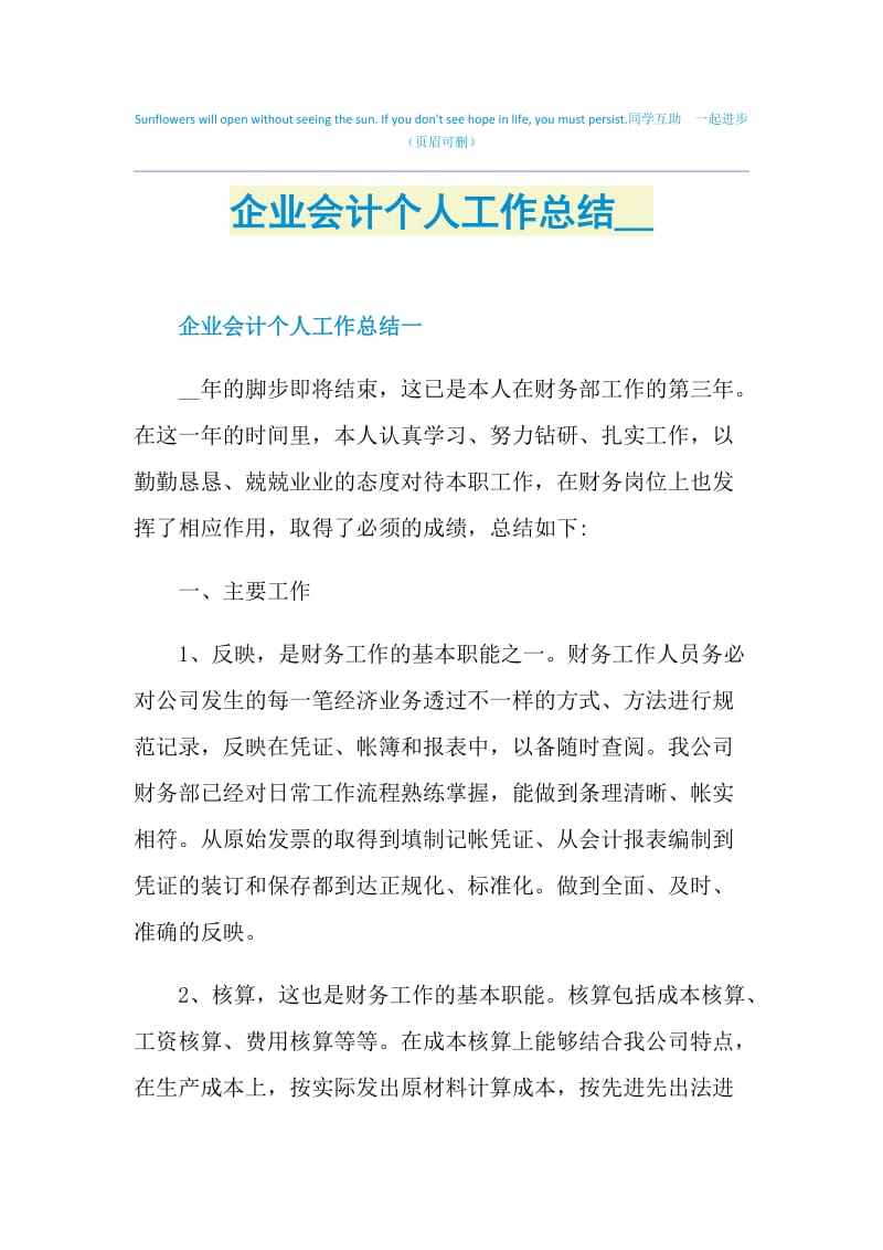 企业会计个人工作总结2021.doc_第1页