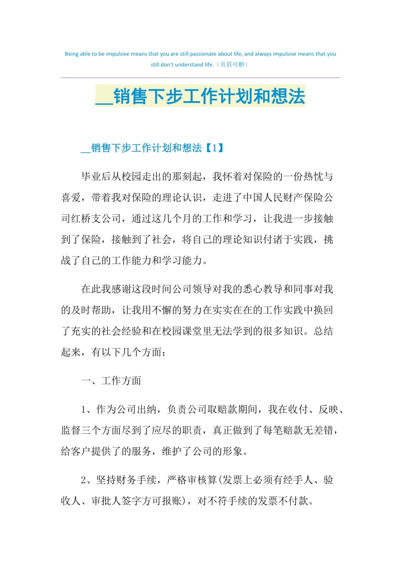 2021销售下步工作计划和想法.doc_第1页