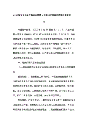 xx中学党支部关于落实市委第X巡察组反馈意见的整改情况报告.docx