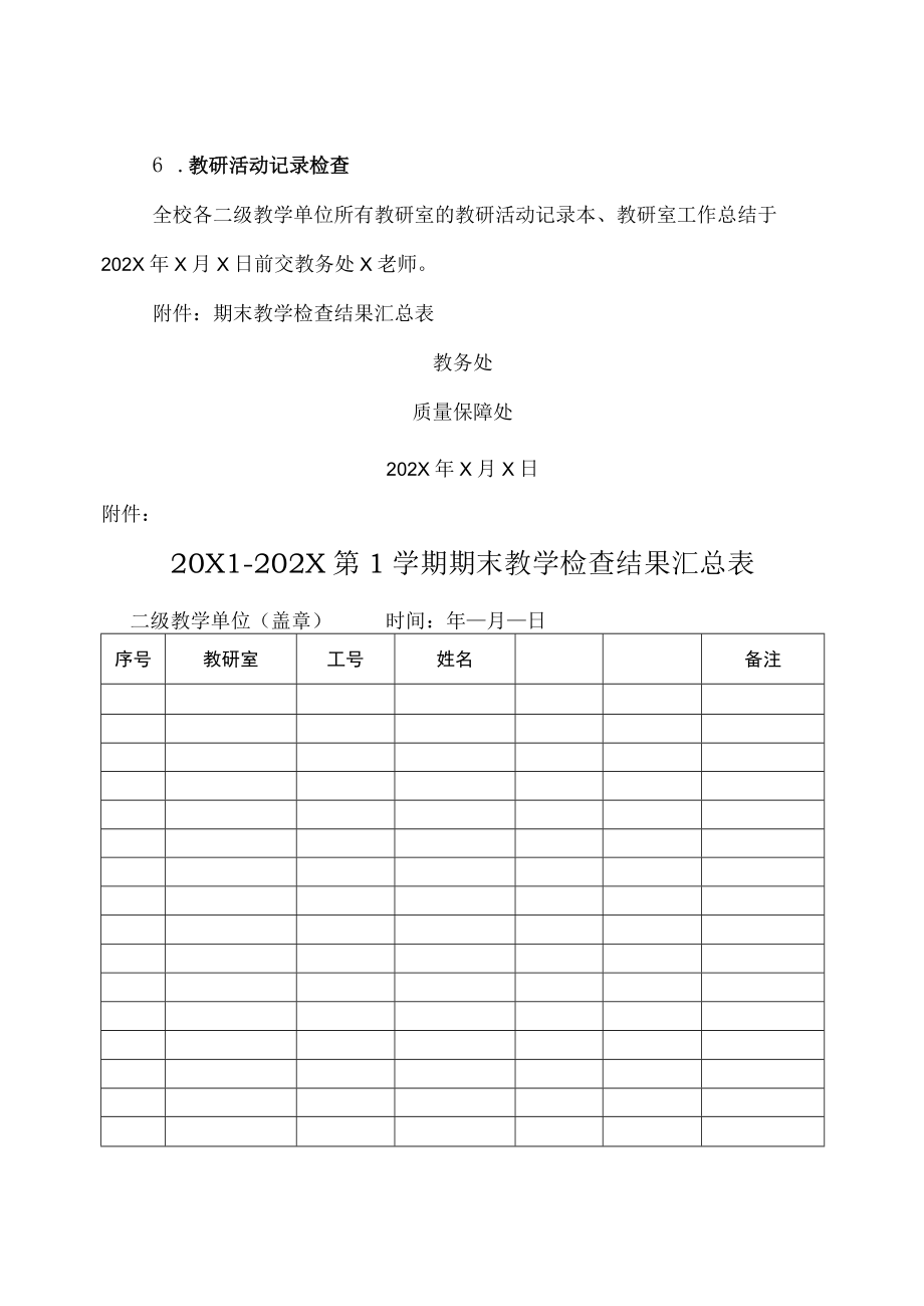 XX工贸职业技术学院关于开展20X1-202X学第一学期期末教学检查的通知.docx_第2页