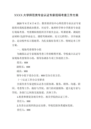 XXXX大学师范类专业认证专家现场考查工作方案.docx