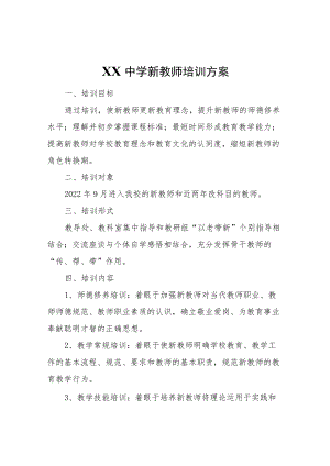 XX中学新教师培训方案.docx