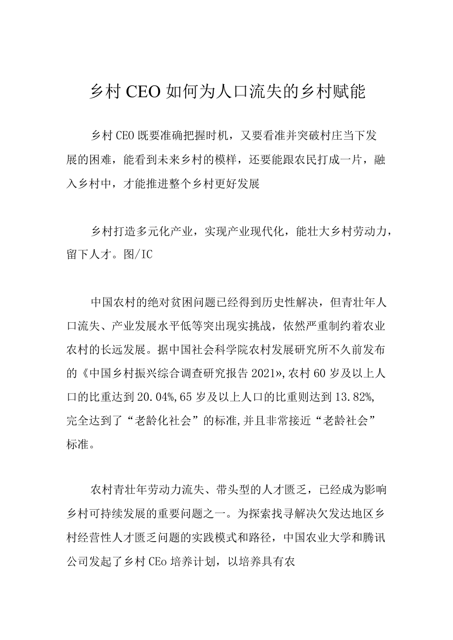 乡村CEO如何为人口流失的乡村赋能.docx_第1页