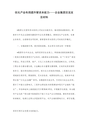 优化产业布局 提升管资本能力——企业集团交流发言材料.docx