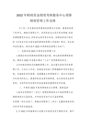 2022财政资金绩效考核服务中心预算绩效管理工作安排.docx