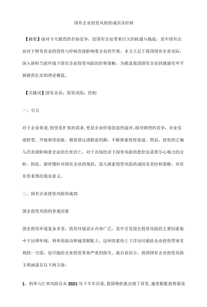 国有企业投资风险的成因及控制.docx