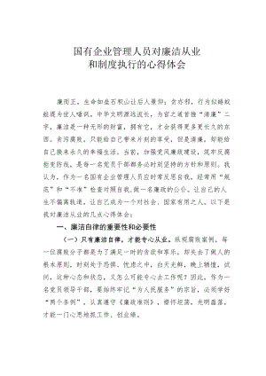 国有企业管理人员对廉洁从业和制度执行的心得体会.docx