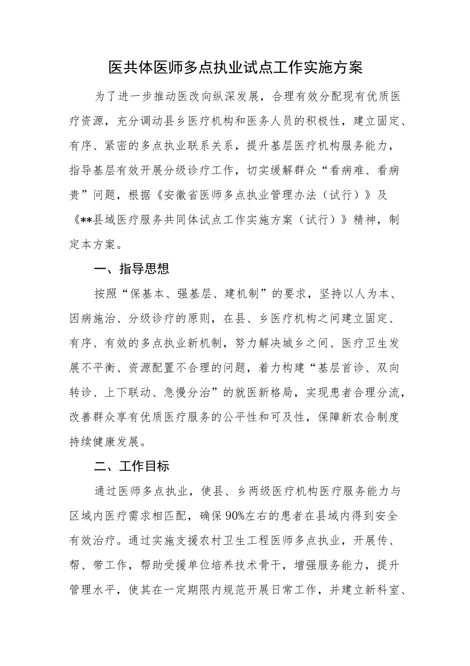 医共体医师多点执业试点工作实施方案.docx_第1页