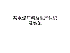 某水泥厂精益生产认识及实施课件.pptx