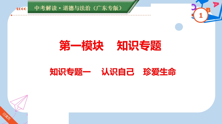 广东专版中考道德与法治解读总复习知识专题一调控情绪磨砺意志课件.ppt_第1页