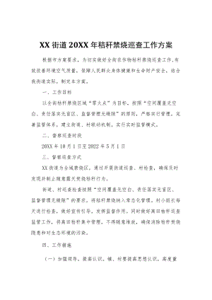 XX街道2021年秸秆禁烧巡查工作方案.docx