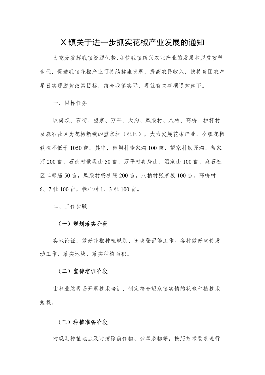 X镇关于进一步抓实花椒产业发展的通知.docx_第1页