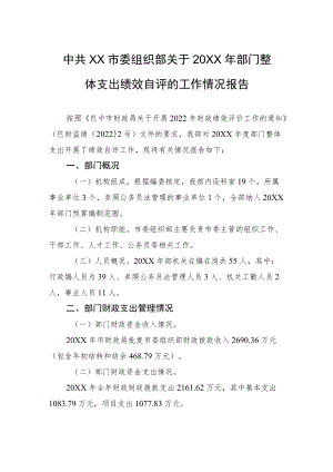 中共XX市委组织部关于20XX年部门整体支出绩效自评的工作情况报告（20220517）.docx