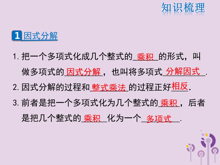 2019年春八年级数学下册 第4章 因式分解复习课PPT课件 (新版)北师大版.ppt_第2页