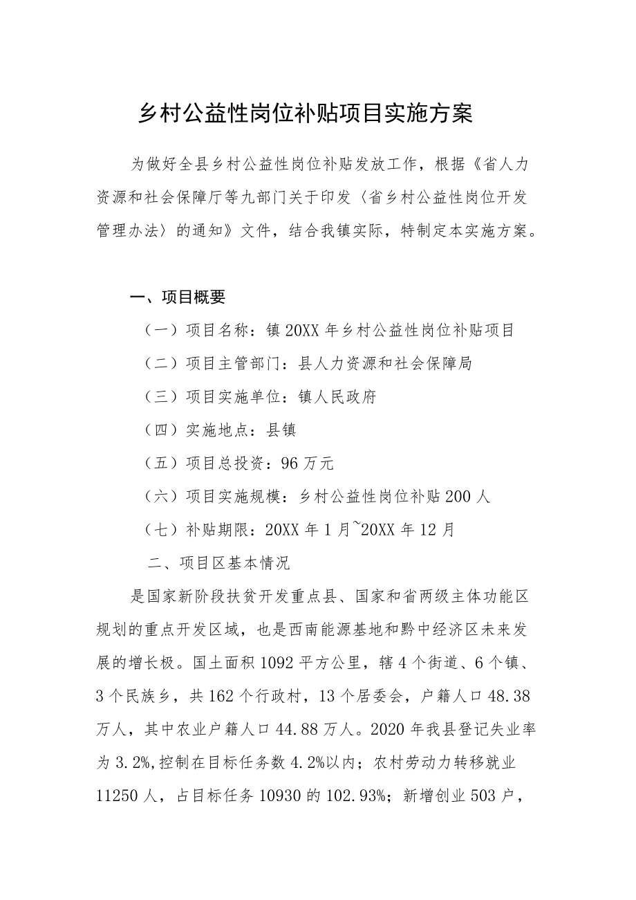 乡村公益性岗位补贴项目实施方案.docx_第1页