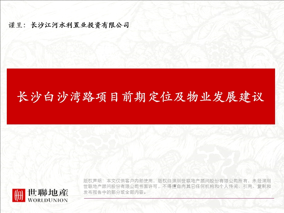 世联地产长沙白沙湾路大盘项目前期定位及物业发展建议书ppt课件.ppt_第1页