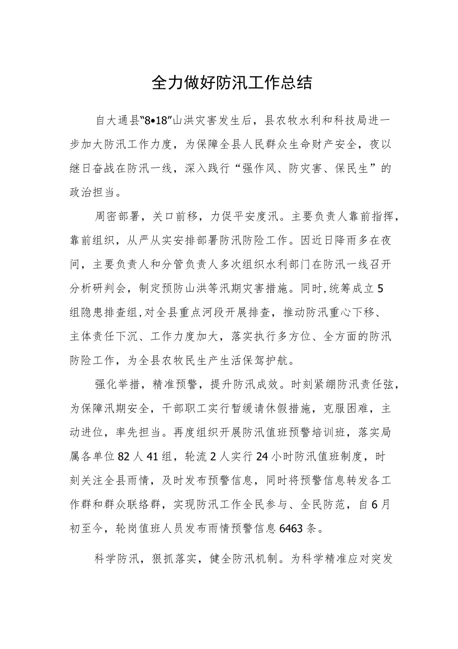 全力做好防汛工作总结.docx_第1页