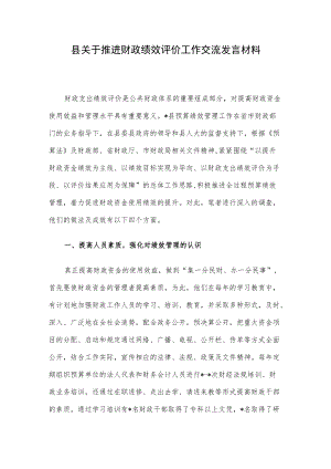 县关于推进财政绩效评价工作交流发言材料.docx