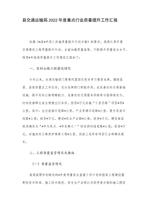 县交通运输局2022重点行业质量提升工作汇报.docx