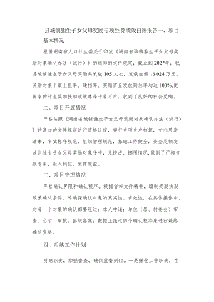 县城镇独生子女父母奖励专项经费绩效自评报告.docx