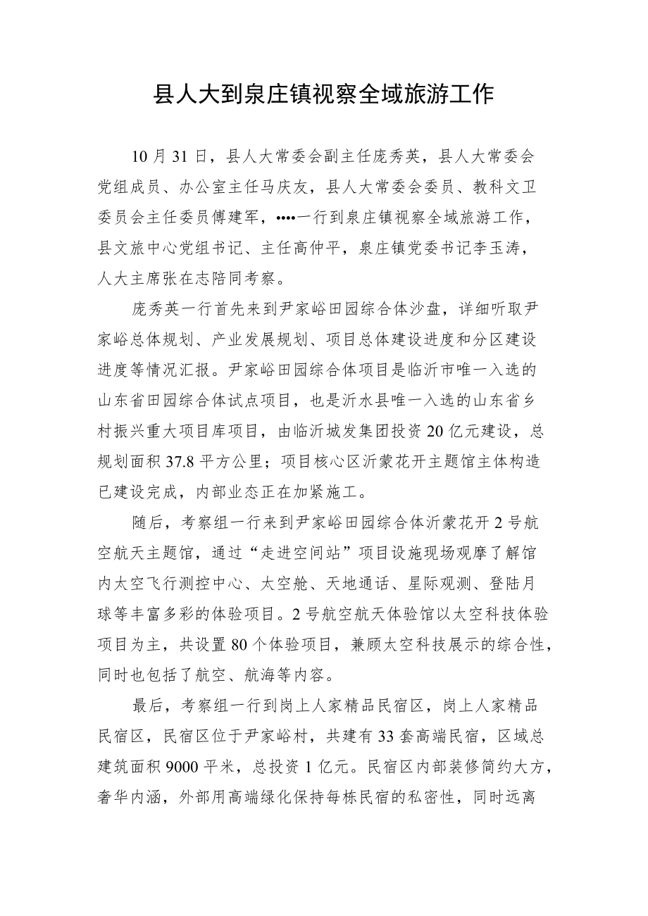 县人大到泉庄镇视察全域旅游工作.docx_第1页